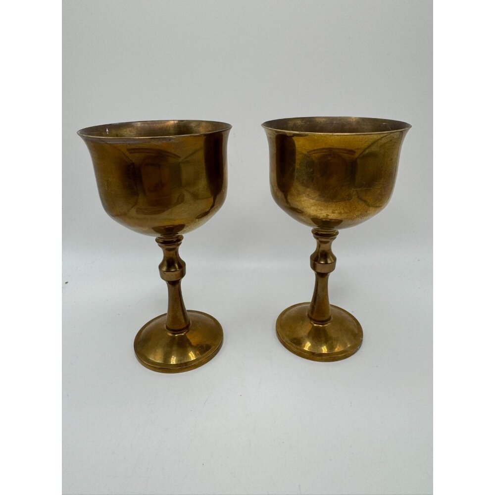 Vintage Mid-Century Modern 2 Brass Goblets Kitchen wine Made in Portugal